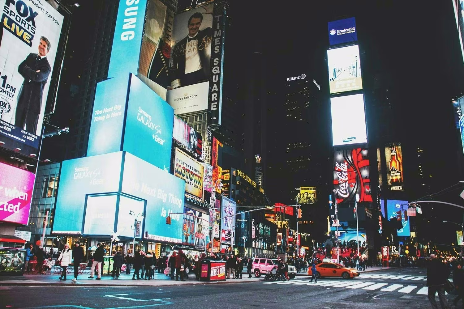 Busy Street in Times Square, New York during Nighttime